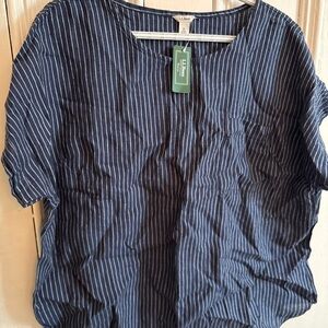 L.L. Bean Women's Blue Pinstripe Blouse